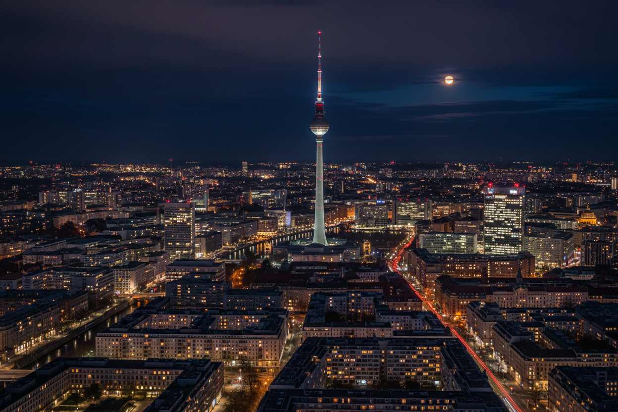 skyline of Berlin at night, tv tower